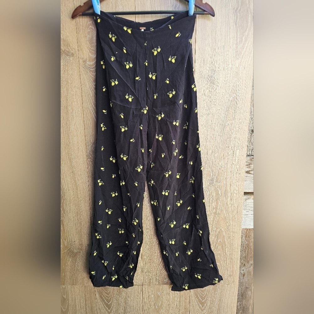 Free People Margot Black Pants with Lemon Print